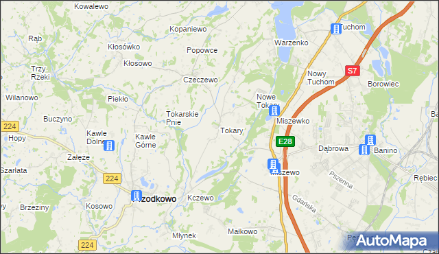 mapa Tokary gmina Przodkowo, Tokary gmina Przodkowo na mapie Targeo