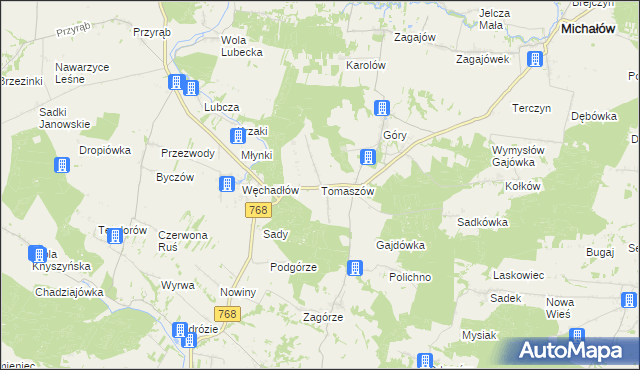 mapa Tomaszów gmina Michałów, Tomaszów gmina Michałów na mapie Targeo