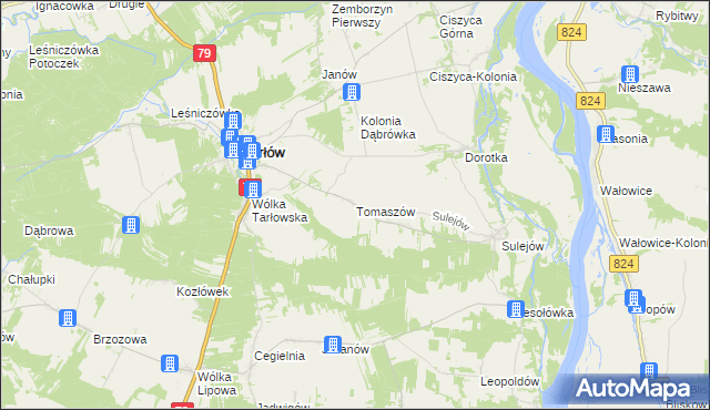 mapa Tomaszów gmina Tarłów, Tomaszów gmina Tarłów na mapie Targeo