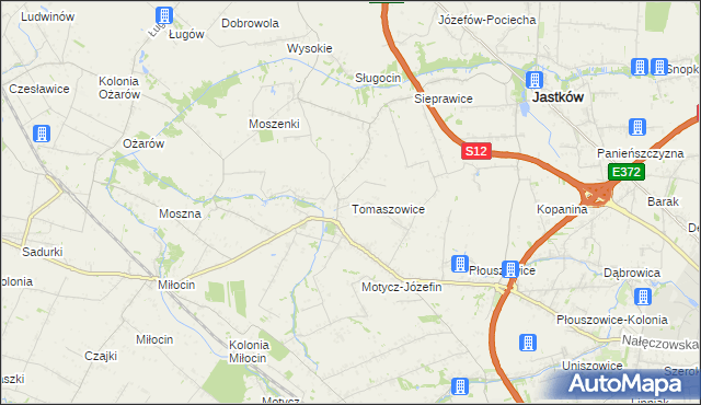mapa Tomaszowice gmina Jastków, Tomaszowice gmina Jastków na mapie Targeo