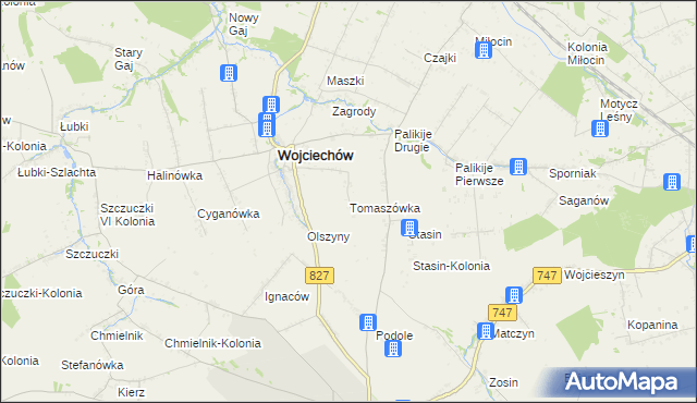 mapa Tomaszówka gmina Wojciechów, Tomaszówka gmina Wojciechów na mapie Targeo