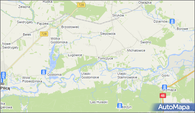 mapa Tomczyce gmina Mogielnica, Tomczyce gmina Mogielnica na mapie Targeo