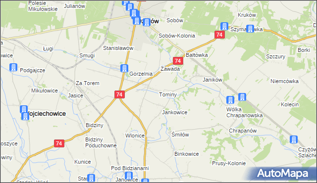 mapa Tominy, Tominy na mapie Targeo