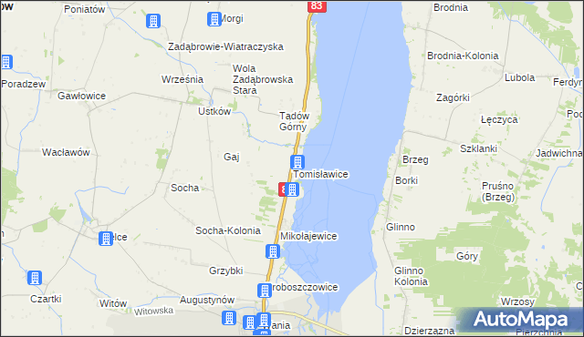 mapa Tomisławice gmina Warta, Tomisławice gmina Warta na mapie Targeo