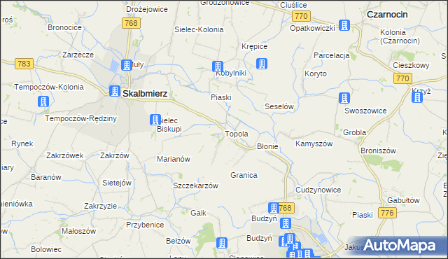 mapa Topola gmina Skalbmierz, Topola gmina Skalbmierz na mapie Targeo
