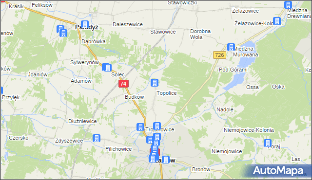mapa Topolice gmina Żarnów, Topolice gmina Żarnów na mapie Targeo
