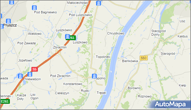 mapa Topolinek gmina Świecie, Topolinek gmina Świecie na mapie Targeo