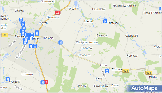 mapa Toporów gmina Łosice, Toporów gmina Łosice na mapie Targeo