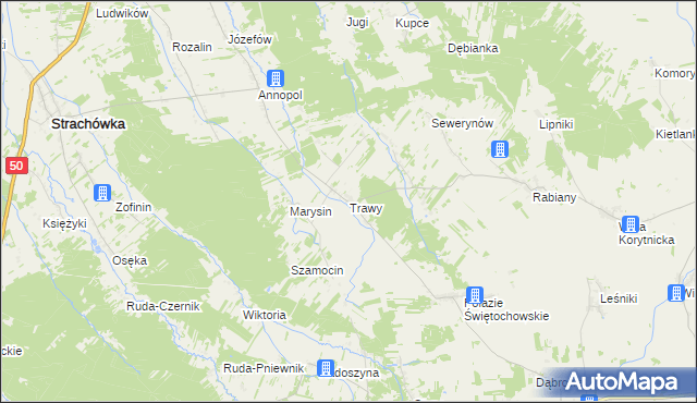 mapa Trawy, Trawy na mapie Targeo