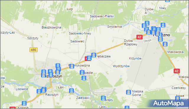 mapa Trębaczew gmina Działoszyn, Trębaczew gmina Działoszyn na mapie Targeo