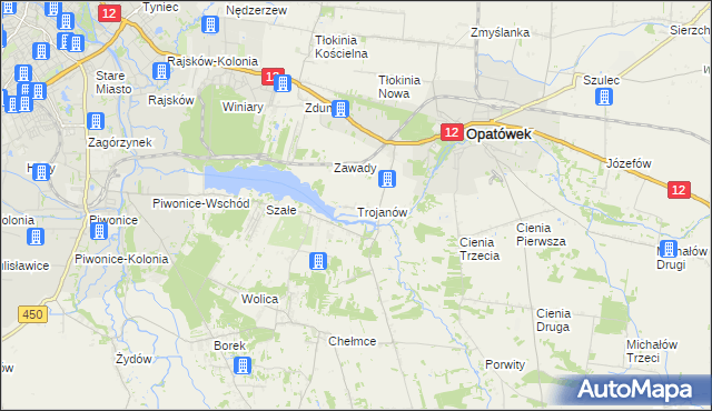 mapa Trojanów gmina Opatówek, Trojanów gmina Opatówek na mapie Targeo