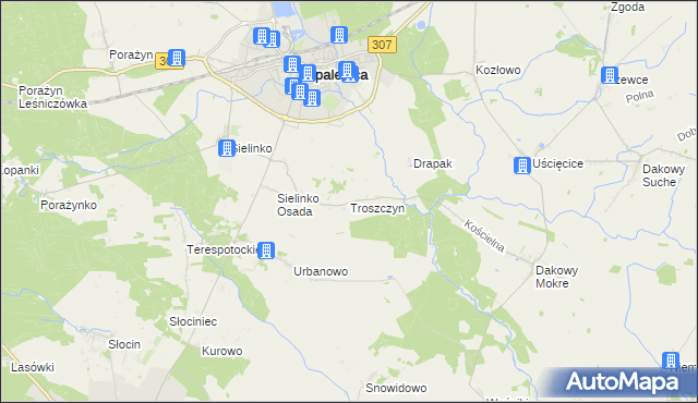 mapa Troszczyn gmina Opalenica, Troszczyn gmina Opalenica na mapie Targeo