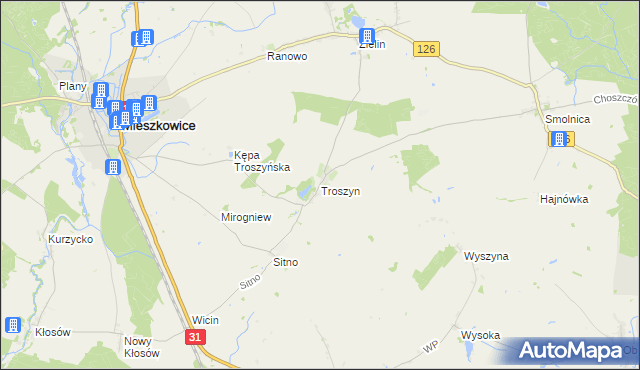 mapa Troszyn gmina Mieszkowice, Troszyn gmina Mieszkowice na mapie Targeo