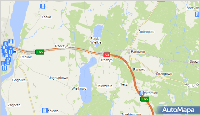 mapa Troszyn gmina Wolin, Troszyn gmina Wolin na mapie Targeo
