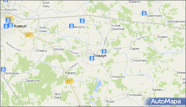 mapa Troszyn powiat ostrołęcki, Troszyn powiat ostrołęcki na mapie Targeo