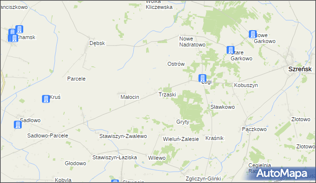 mapa Trzaski gmina Bieżuń, Trzaski gmina Bieżuń na mapie Targeo