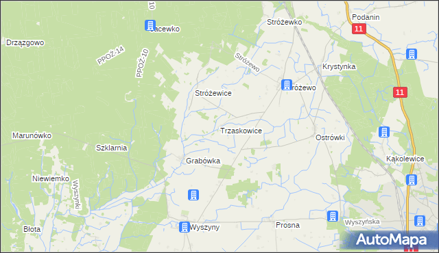 mapa Trzaskowice gmina Chodzież, Trzaskowice gmina Chodzież na mapie Targeo