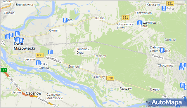 mapa Trzciany gmina Jabłonna, Trzciany gmina Jabłonna na mapie Targeo