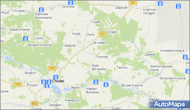 mapa Trzciniec gmina Chodel, Trzciniec gmina Chodel na mapie Targeo