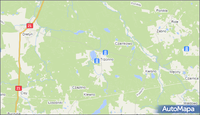 mapa Trzcinno gmina Miastko, Trzcinno gmina Miastko na mapie Targeo