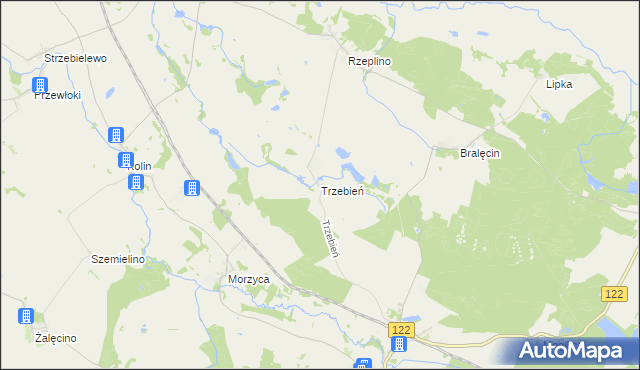 mapa Trzebień gmina Dolice, Trzebień gmina Dolice na mapie Targeo