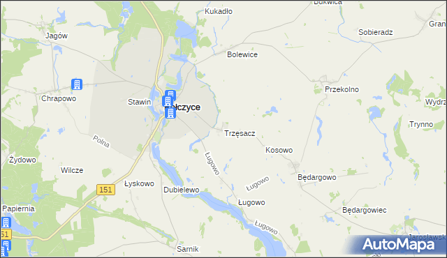 mapa Trzęsacz gmina Pełczyce, Trzęsacz gmina Pełczyce na mapie Targeo