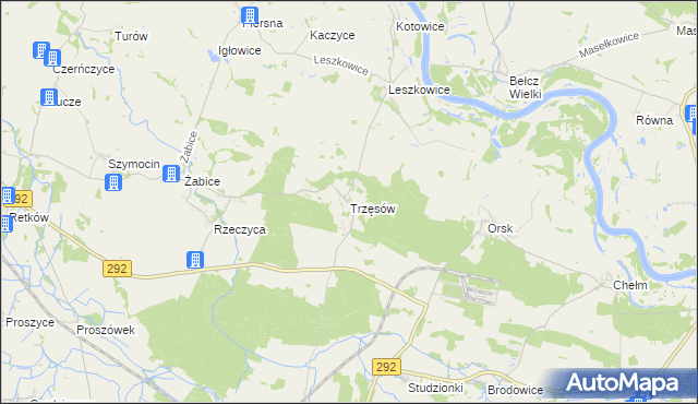 mapa Trzęsów gmina Grębocice, Trzęsów gmina Grębocice na mapie Targeo