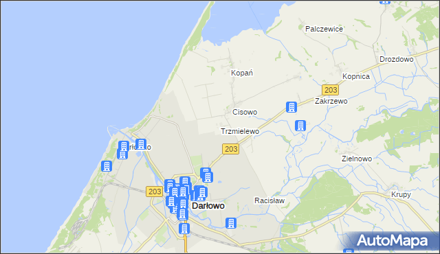 mapa Trzmielewo gmina Darłowo, Trzmielewo gmina Darłowo na mapie Targeo