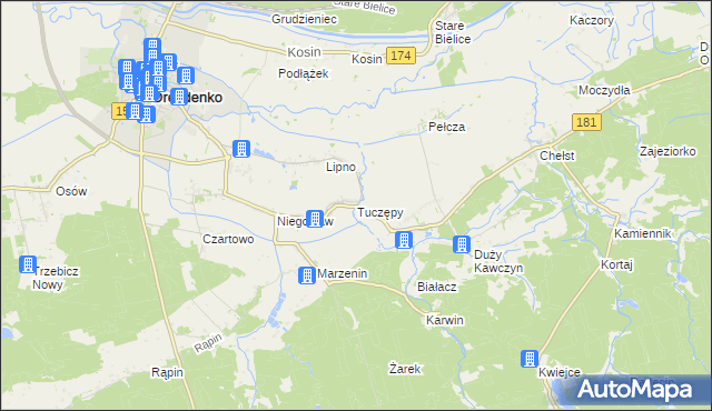 mapa Tuczępy gmina Drezdenko, Tuczępy gmina Drezdenko na mapie Targeo