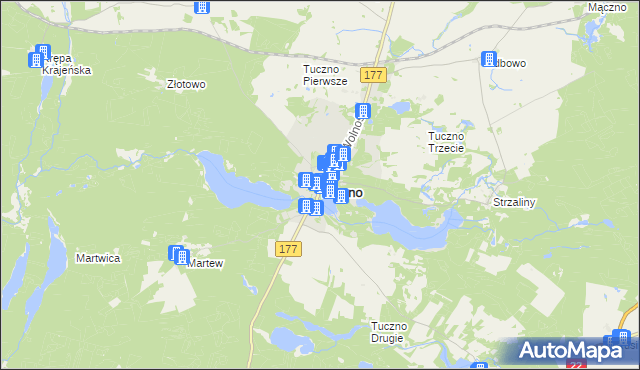 mapa Tuczno powiat wałecki, Tuczno powiat wałecki na mapie Targeo