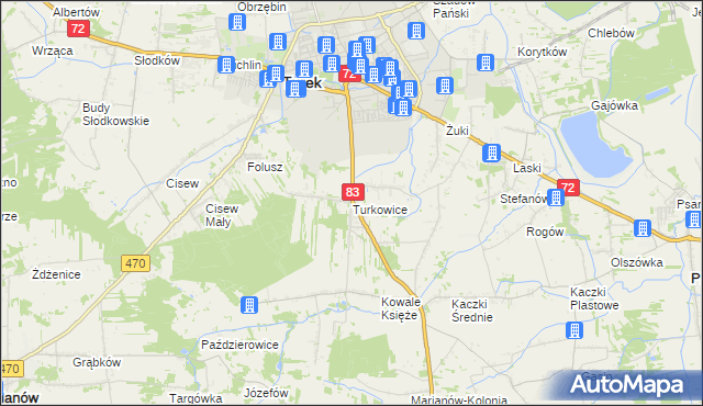 mapa Turkowice gmina Turek, Turkowice gmina Turek na mapie Targeo