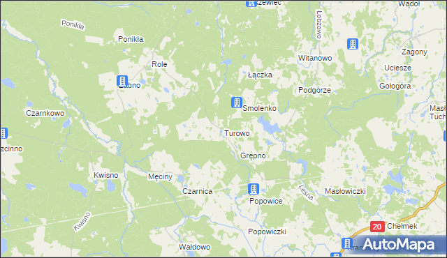 mapa Turowo gmina Miastko, Turowo gmina Miastko na mapie Targeo