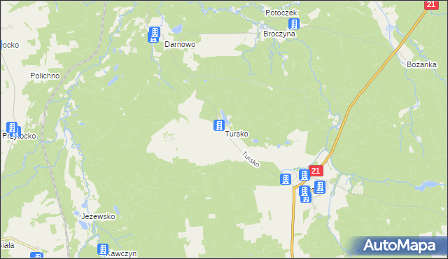 mapa Tursko gmina Miastko, Tursko gmina Miastko na mapie Targeo