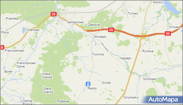 mapa Turznica gmina Ostróda, Turznica gmina Ostróda na mapie Targeo