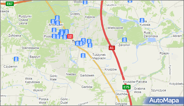 mapa Tuszynek Majoracki, Tuszynek Majoracki na mapie Targeo