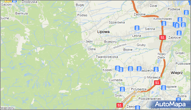 mapa Twardorzeczka, Twardorzeczka na mapie Targeo