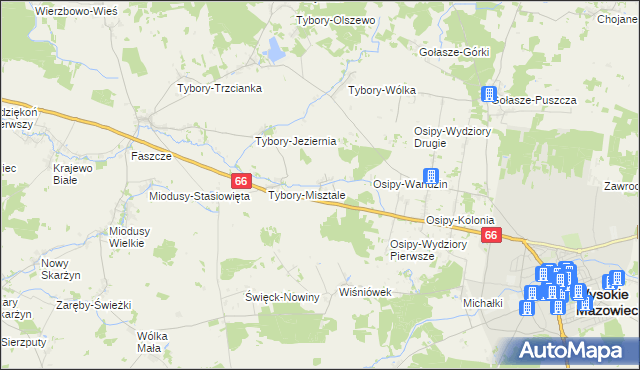 mapa Tybory-Żochy, Tybory-Żochy na mapie Targeo