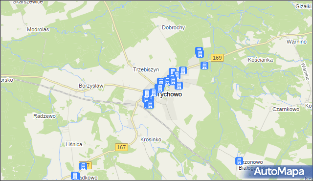 mapa Tychowo powiat białogardzki, Tychowo powiat białogardzki na mapie Targeo