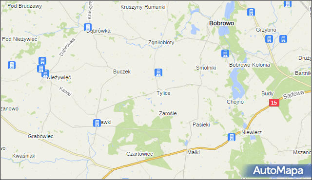 mapa Tylice gmina Bobrowo, Tylice gmina Bobrowo na mapie Targeo