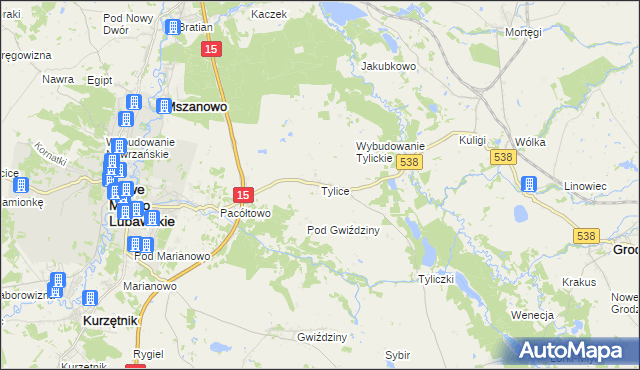 mapa Tylice gmina Nowe Miasto Lubawskie, Tylice gmina Nowe Miasto Lubawskie na mapie Targeo