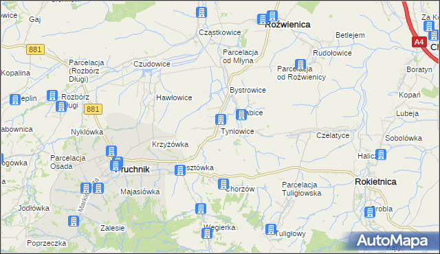 mapa Tyniowice, Tyniowice na mapie Targeo