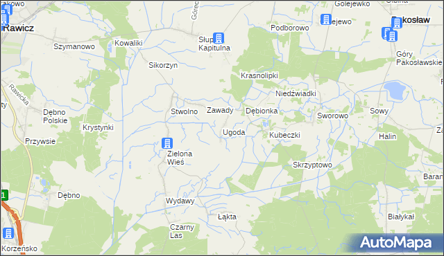 mapa Ugoda gmina Rawicz, Ugoda gmina Rawicz na mapie Targeo