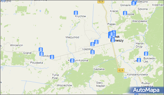 mapa Ujazdów gmina Hańsk, Ujazdów gmina Hańsk na mapie Targeo