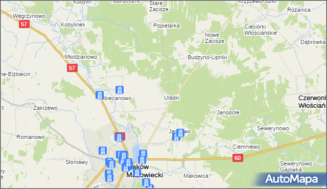 mapa Ulaski gmina Czerwonka, Ulaski gmina Czerwonka na mapie Targeo