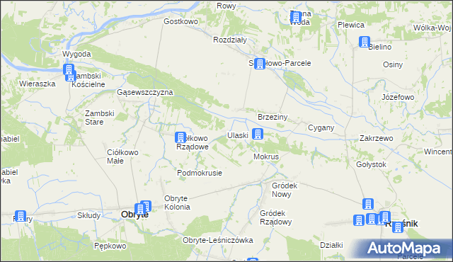 mapa Ulaski gmina Obryte, Ulaski gmina Obryte na mapie Targeo