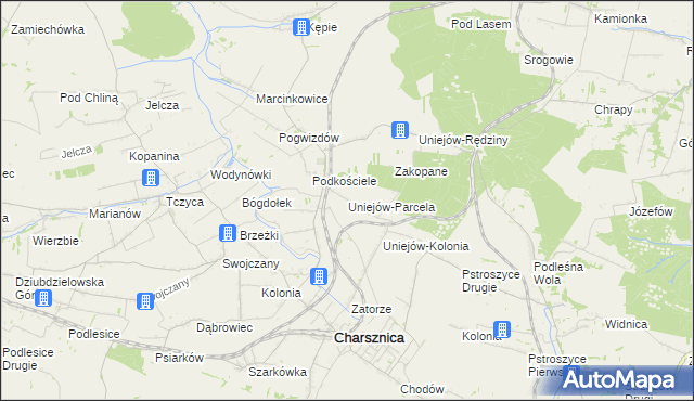 mapa Uniejów-Parcela, Uniejów-Parcela na mapie Targeo