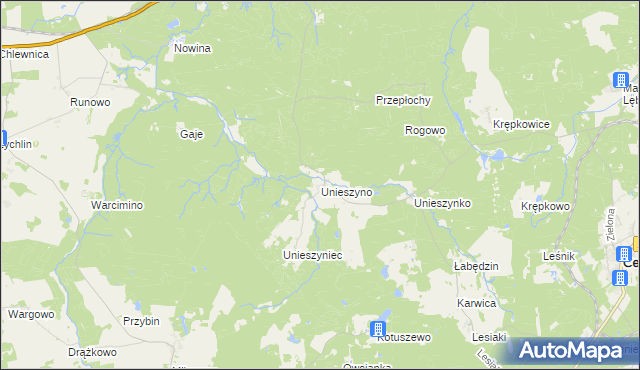 mapa Unieszyno, Unieszyno na mapie Targeo