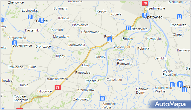 mapa Urzuty gmina Opatowiec, Urzuty gmina Opatowiec na mapie Targeo