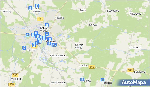 mapa Uskorz Wielki, Uskorz Wielki na mapie Targeo