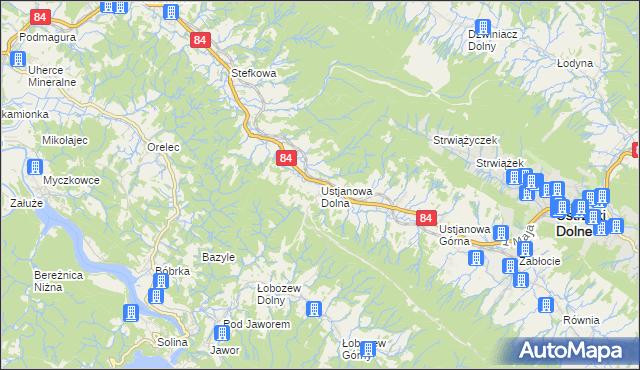 mapa Ustjanowa Dolna, Ustjanowa Dolna na mapie Targeo